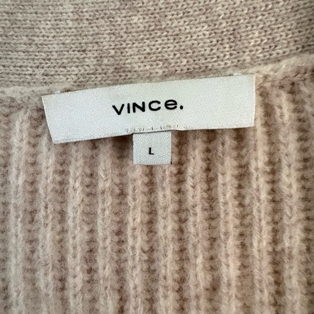 VINCE Ribbed Back Wool Cashmere Cardigan In Neutral New Large - Picture 7 of 8